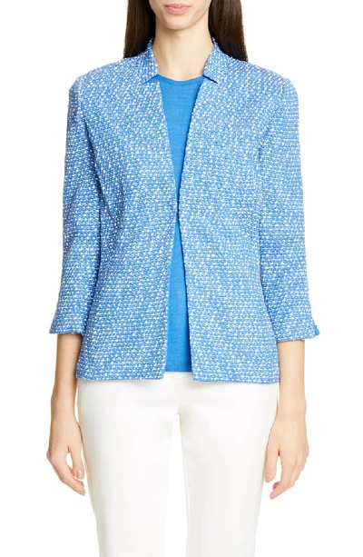 Shop St John Engineered Coastal Texture Tweed Knit Jacket In White/ Lake Multi