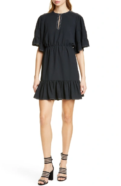 Shop Joie Tersea Topstitch Detail Ruffle Hem Dress In Caviar