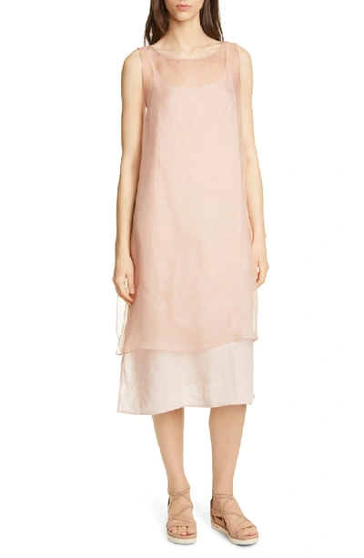 Shop Eileen Fisher Sheer Silk Overlay In Toffee Cream