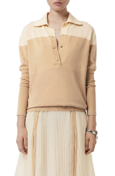 Shop Burberry Colorblock Wool Polo Sweater In Light Maze