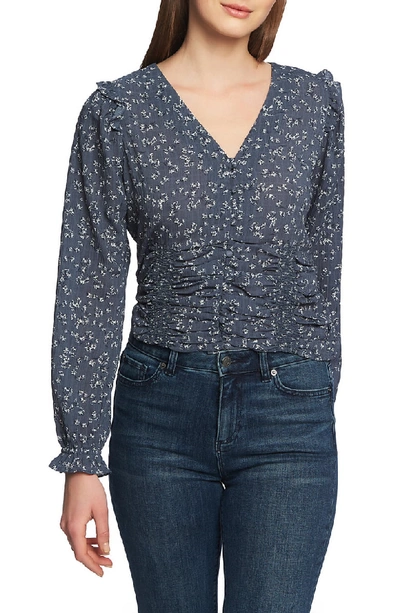 Shop 1.state Ruffle Ruched Floral Blouse In Midnight Sky