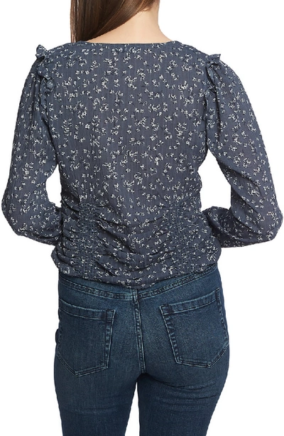 Shop 1.state Ruffle Ruched Floral Blouse In Midnight Sky
