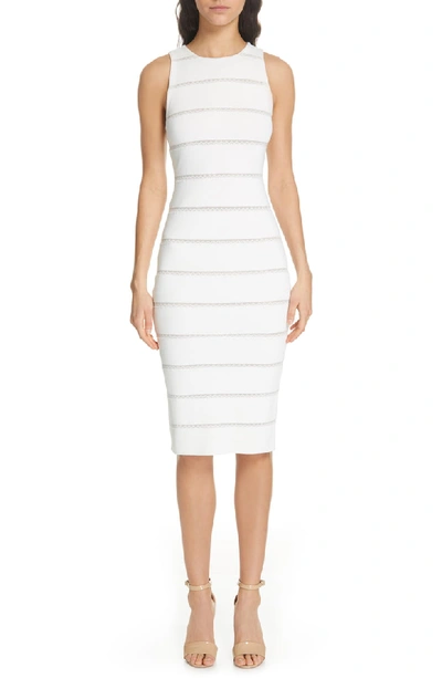 Shop Alice And Olivia Jenner Lace Inset Sheath Dress In Soft White