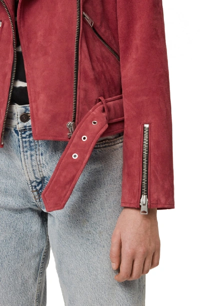 Shop Allsaints Balfern Suede Moto Jacket In Raspberry Pink