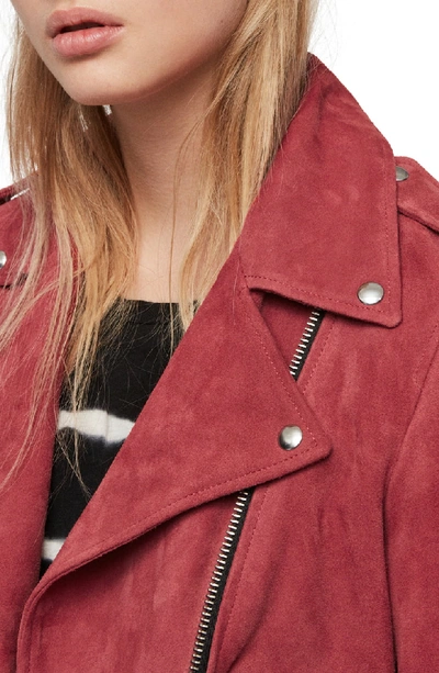 Shop Allsaints Balfern Suede Moto Jacket In Raspberry Pink