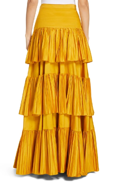 Shop Amur Mila Stretch Organic Cotton Tiered Maxi Skirt In Tumeric