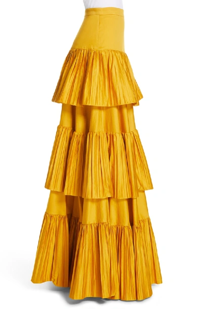 Shop Amur Mila Stretch Organic Cotton Tiered Maxi Skirt In Tumeric