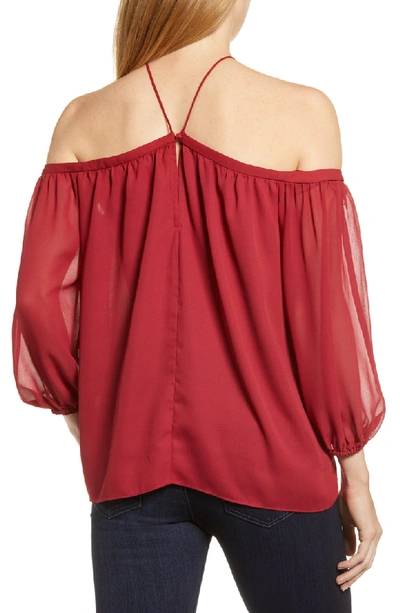 Shop 1.state Off The Shoulder Sheer Chiffon Blouse In Lush Berry