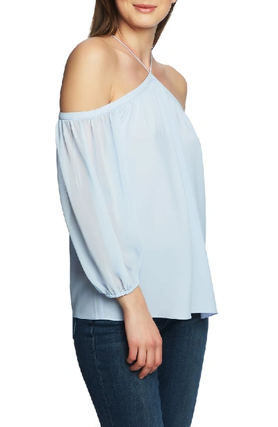 Shop 1.state Off The Shoulder Sheer Chiffon Blouse In Opal Waters