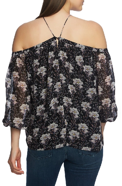 Shop 1.state Off The Shoulder Sheer Chiffon Blouse In Bloomsbury Floral Black