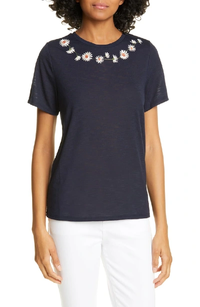 Shop Ted Baker Jalaf Embroidered Daisy Tee In Dark Blue