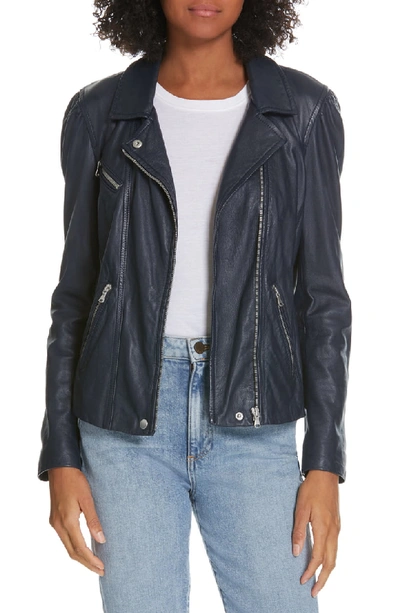 Shop Rebecca Taylor Leather Biker Jacket In Navy