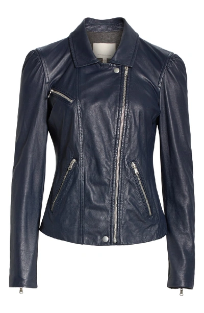 Shop Rebecca Taylor Leather Biker Jacket In Navy