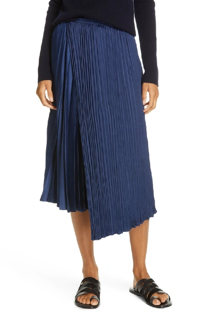 Shop Vince Mixed Pleat Wrap Midi Skirt In Hydra