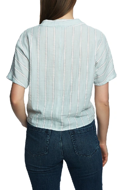 Shop 1.state Sunwashed Stripe Tie Front Cotton Shirt In Laguna Mist
