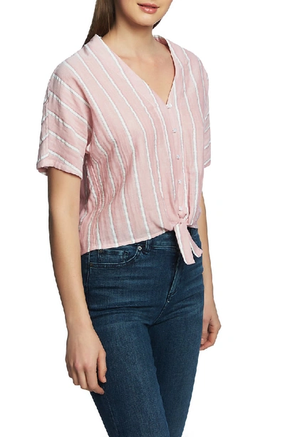 Shop 1.state Sunwashed Stripe Tie Front Cotton Shirt In Capri Rose