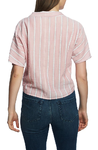 Shop 1.state Sunwashed Stripe Tie Front Cotton Shirt In Capri Rose