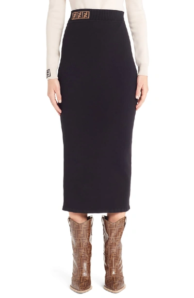 Shop Fendi Logo Waist Pencil Skirt In Black