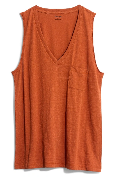 Shop Madewell Whisper Cotton V-neck Tank In Burnt Clay