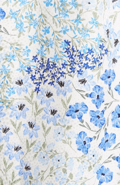 Shop Rebecca Taylor Floral Shirred Silk Tank Top In Cream/ Blue Combo