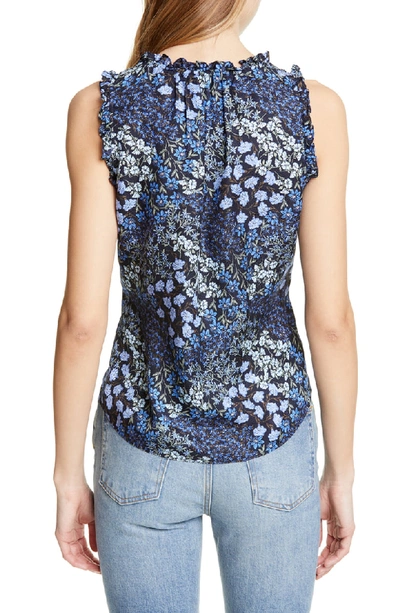 Shop Rebecca Taylor Floral Shirred Silk Tank Top In Navy Combo