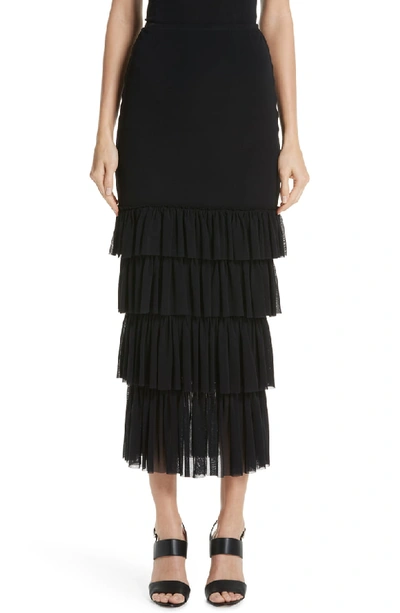 Shop Fuzzi Tiered Ruffle Tulle Maxi Skirt In Nero