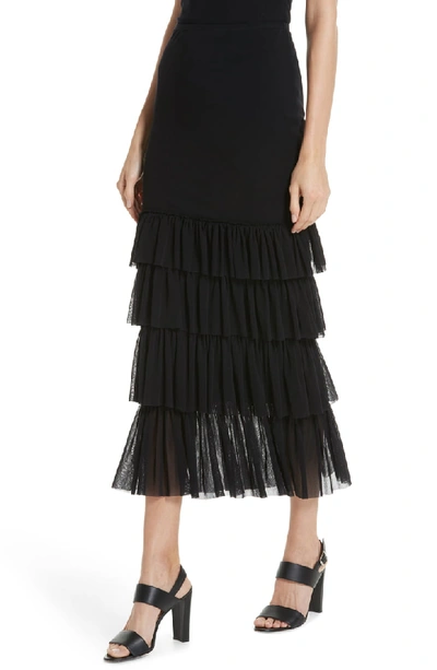 Shop Fuzzi Tiered Ruffle Tulle Maxi Skirt In Nero