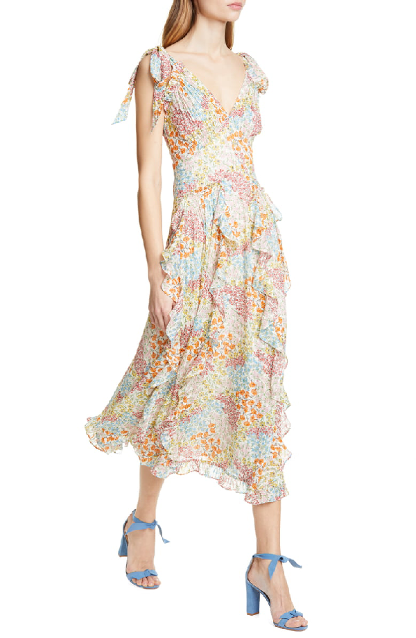 Rebecca Taylor Ava Floral-print Ruffle Silk-blend Dress In Multi Combo ...
