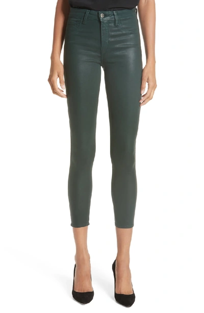 Shop L Agence Margot Coated Crop Skinny Jeans In Evergreen Coated