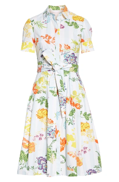 Shop Carolina Herrera Floral Print Stretch Cotton Shirtdress In Blue Multi