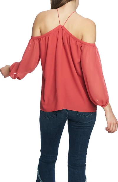 Shop 1.state Off The Shoulder Sheer Chiffon Blouse In Coral Poppy