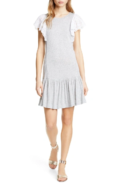 Shop Rebecca Taylor Eyelet Sleeve Jersey Minidress In Grey Melange