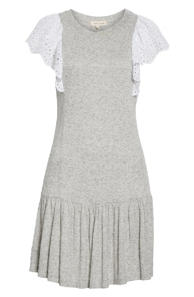 Shop Rebecca Taylor Eyelet Sleeve Jersey Minidress In Grey Melange