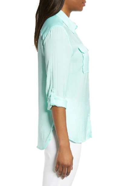 Shop Vince Camuto Two-pocket Rumple Blouse In Light Sea Glass