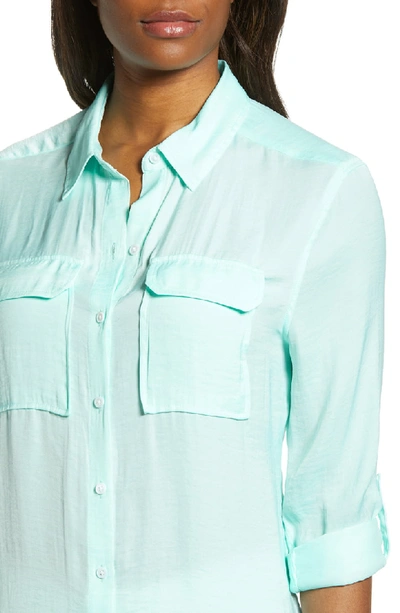 Shop Vince Camuto Two-pocket Rumple Blouse In Light Sea Glass