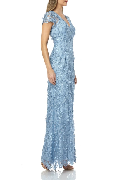 Shop Carmen Marc Valvo Infusion Petals Embellished Gown In French Blue
