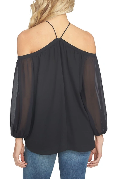 Shop 1.state Off The Shoulder Sheer Chiffon Blouse In Rich Black