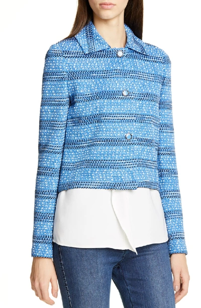 Shop St John Engineered Coastal Texture Tweed Jacket In White/ Lake Multi