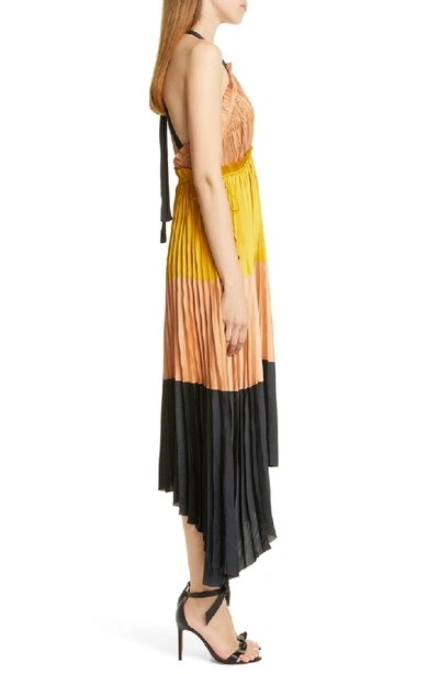 Shop Ulla Johnson Gisella Colorblock Pleated Maxi Dress In Marigold