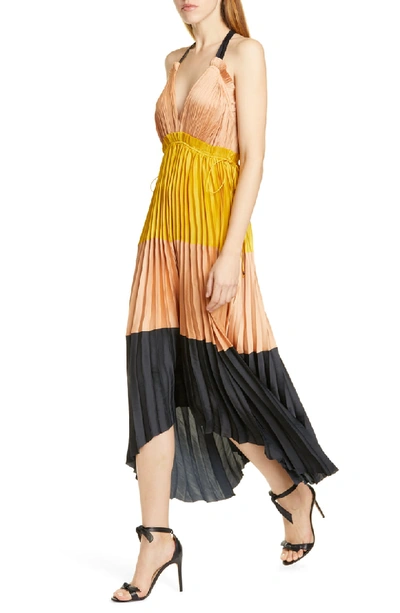 Shop Ulla Johnson Gisella Colorblock Pleated Maxi Dress In Marigold