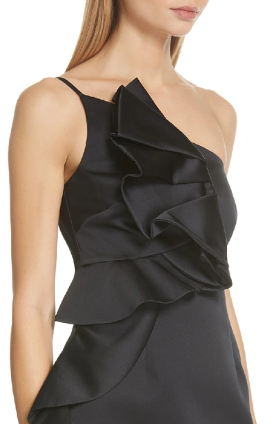 Shop Amur Hallie Ruffle One-shoulder Dress In Black