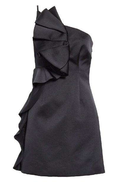 Shop Amur Hallie Ruffle One-shoulder Dress In Black