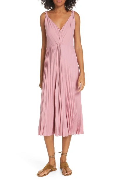 Shop Vince Twist Front Pleated Midi Dress In Baies