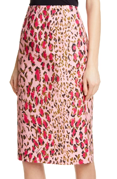 Shop Carolina Herrera Leopard Print Pencil Skirt In Shell Pink Multi