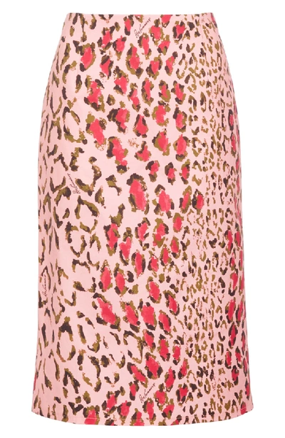 Shop Carolina Herrera Leopard Print Pencil Skirt In Shell Pink Multi