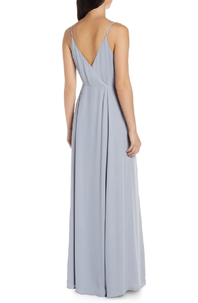 Shop Wayf The Angelina Slit Wrap Gown In Dusty Blue