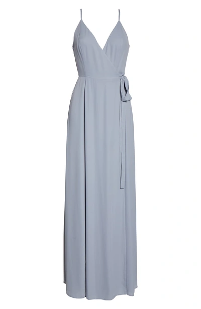 Shop Wayf The Angelina Slit Wrap Gown In Dusty Blue