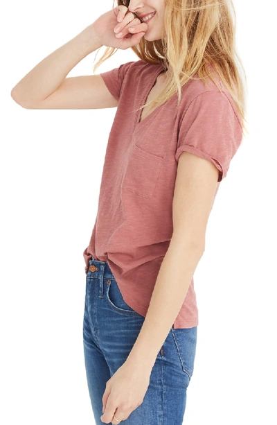 Shop Madewell Whisper Cotton V-neck Pocket Tee In Autumn Berry