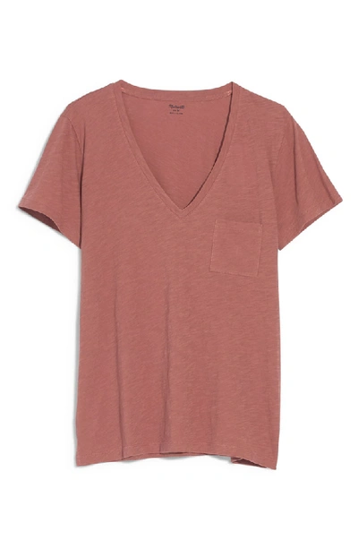 Shop Madewell Whisper Cotton V-neck Pocket Tee In Autumn Berry