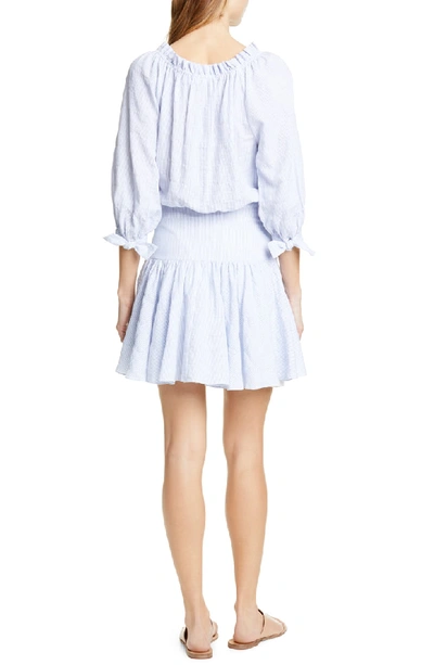 Shop Rebecca Taylor Bow Sleeve Stretch Cotton Minidress In Blue Combo